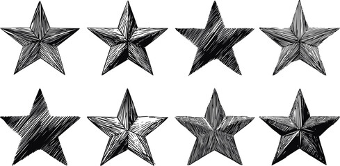 Obraz premium Hand-drawn vintage stars illustration in black and white, sketch style. Vector illustration