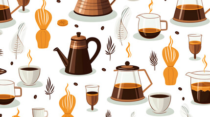 Professional coffee utensils background design in cartoon vector illustration
