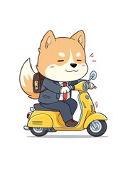Adorable Shiba Inu in Suit Riding a Scooter
