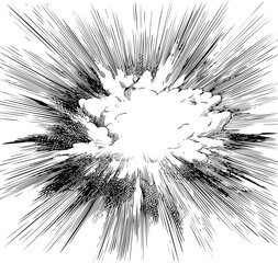 Obraz premium Dynamic black and white comic-style explosion with radiating lines. Vector illustration in sketch style