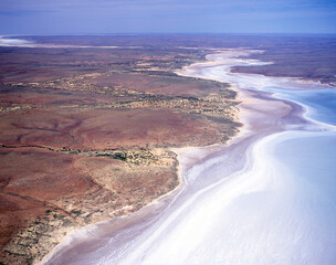 Aerial view of Lake Torrens, a salt lake in the remote north of South Australia.
