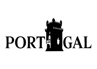 Portugal letters negative space logo design with a tower. creative typography monogram vector