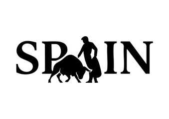 SPAIN letters negative space logo design with a bull. creative typography monogram vector