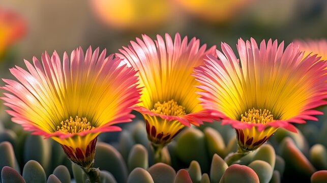Vibrant Pink and Yellow Flowers Closeup Macro Photography