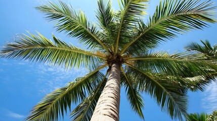 Fototapeta premium Majestic Palm Tree Under Sunny Sky Tropical Paradise