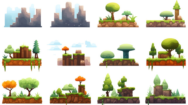 Pixelated Land Platform Cartoon Vector Collection for Creative Design Projects