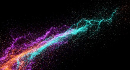 Fototapeta premium Vibrant Particles Flowing - Abstract art showcasing vibrant colors, energy, movement, flow, and light. Symbolizing innovation, technology, dynamism, and creativity