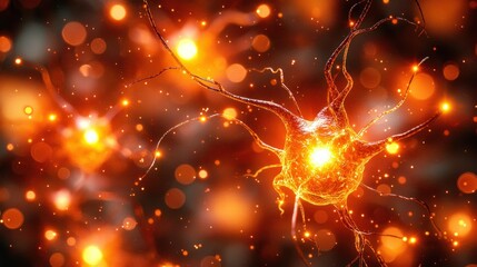 Obraz premium Neural network with glowing synapses in bright orange hues