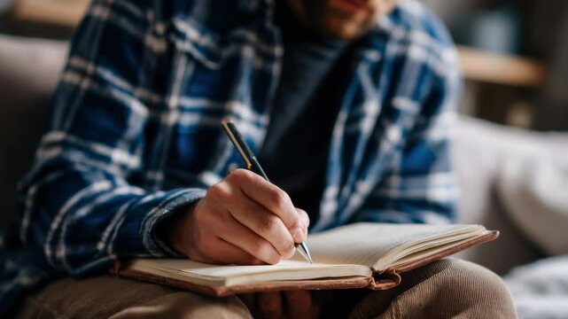 Person writing in a journal with a pen in an act of journaling for self reflection