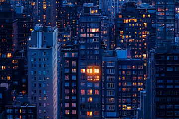 Obraz premium Cityscape at night showing many buildings with illuminated windows creating a vibrant urban scene