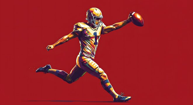 Dynamic illustration of a football player in action, throwing a football with power.