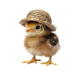 Obraz premium small chicken wearing straw hat close-up
