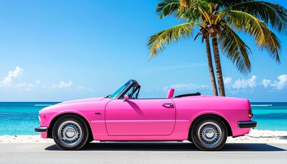 Bright Pink Convertible on Sunny Beach (Side View)