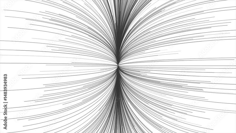 Poster dark gray curved lines coming out of the center, from the black hole. minimal wavy lines abstract fu
