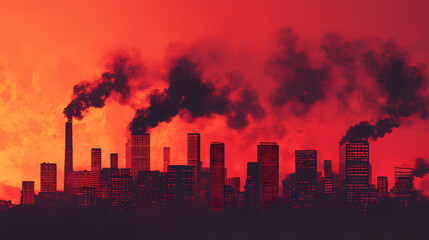 Fototapeta premium stylized red city skyline smoke