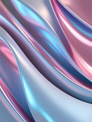 Obraz premium Elegant metallic waves in iridescent pastel pink, blue, and silver shades creating a futuristic and fluid abstract surface perfect for digital design, art, and backdrops