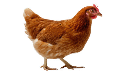Fototapeta premium Brown Hen: A Rhode Island Red hen, showcasing its rich, reddish-brown plumage, stands alert and poised.