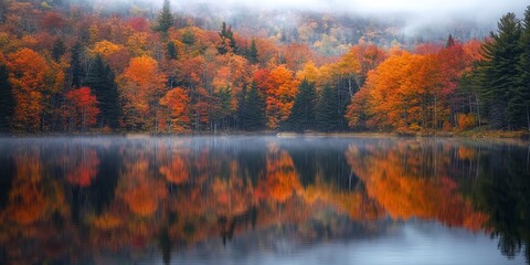 Autumn landscape reflected in Canadian mountain lake