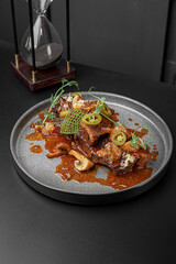 Rich Stew with Gravy and Roasted Garnish