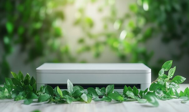 office or professional go green scanner or printer for eco concepts and saving energy and materials as wide banner with copy space area - Generative AI