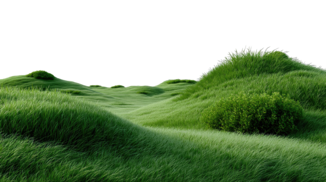 Serene Grassland: A picturesque, vibrant green field under a bright, expansive sky. the natural beauty of the landscape with its rolling hills and endless horizon