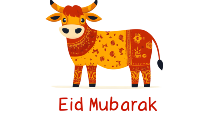 Eid Mubarak Greeting with Decorated Bull Festive Celebration Illustration Traditional Holiday