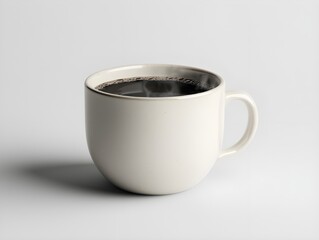 Minimal white cup with black coffee on light background

