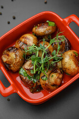 Closeup of Wild Mushroom and Potato Plate