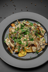 Pasta with Mushrooms, Cream Sauce and Microgreens