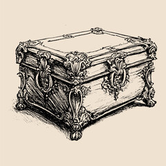 Antique Treasure Chest Illustration: An old treasure chest is presented, drawing the viewer into a world of mystery and enchantment.