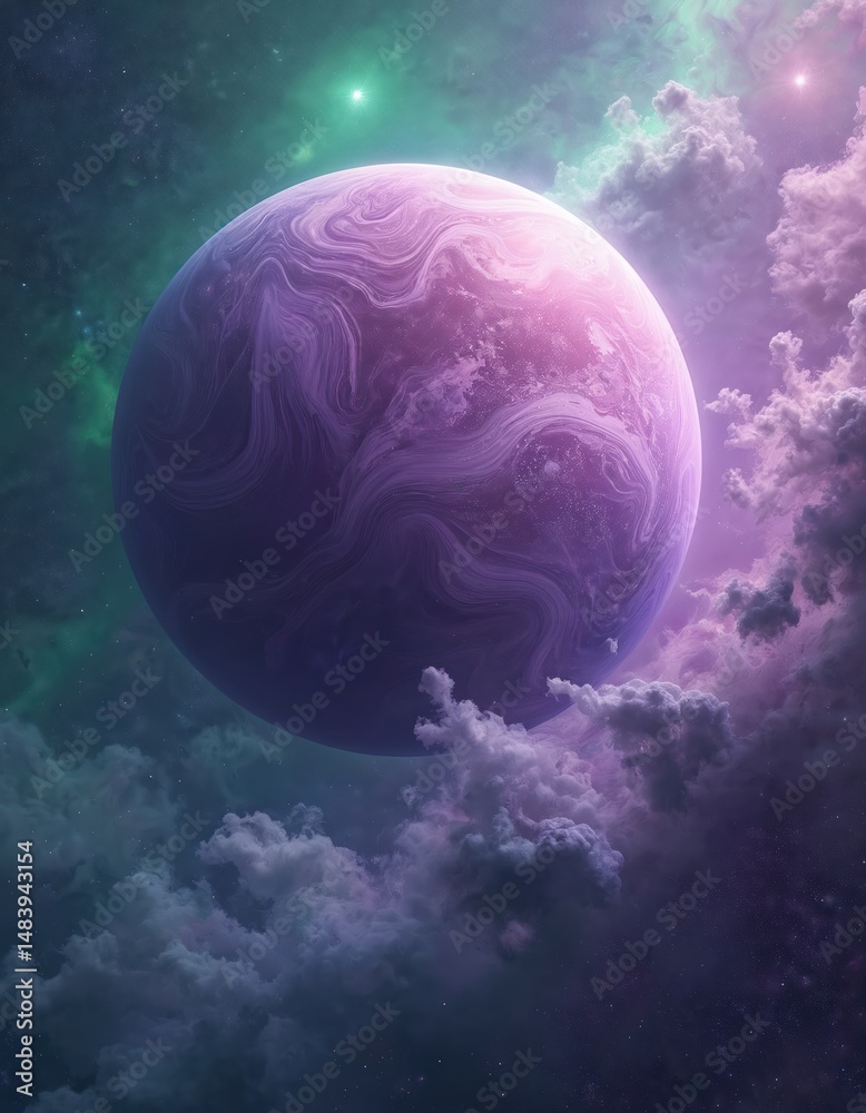 Canvas Prints big purple planet in space with clouds and cosmos. galaxy with dreamy atmosphere. globe of universe 