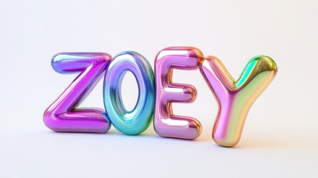 Iridescent 'Zoey' Name in Stylish Metallic Balloon Letter Typography