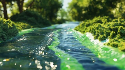 Fototapeta premium Serene Stream: A Digital Depiction of Tranquil Nature
