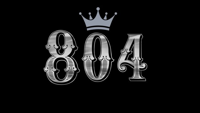 Metallic 804 Number Design with Crown on Black Background &ndash; Symbolic Typography Vector