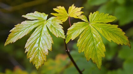Vibrant Green Maple Leaves Close Up Nature Photography
