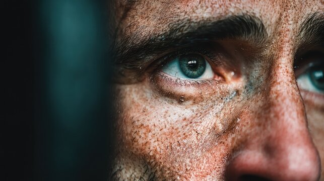 Closeup face intense eyes