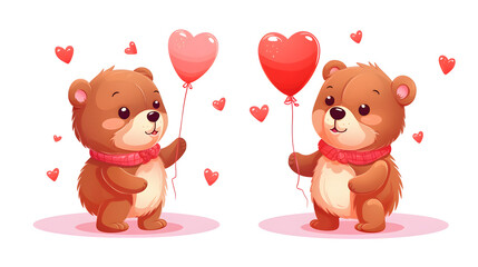 Adorable Cartoon Bears for Valentine's Day Celebration - Vector Illustration