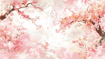 Fototapeta premium Pink Cherry Blossom Tree Branches Watercolor Painting