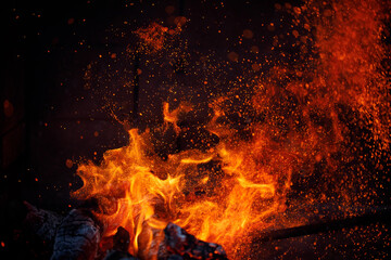abstract fire sparks in fireplace