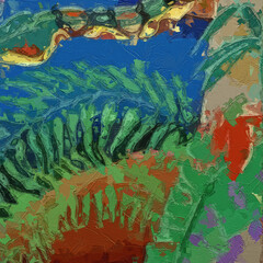 Various oil paintings, flowers, roses, peonies, birds, marine creatures, tropical leaves, butterflies