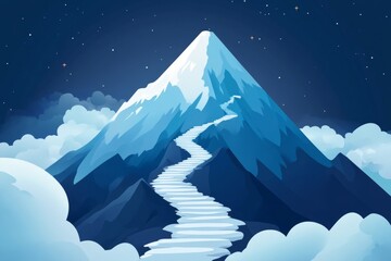 Mountain with a path to the top. Illustration of success achievement concept. Business journey. Generative AI