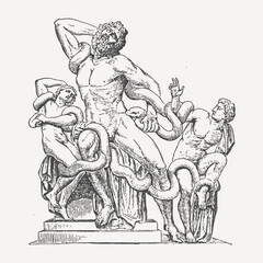 Vintage hand drawn vector illustration of an angel with a sword, a retro artistic drawing