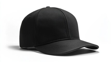 Fototapeta premium Black flat-brim cap without design, white studio background