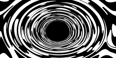 Abstract hypnotic tunnel composed of black and white concentric circular lines creating a dizzying vortex illusion with a surreal sense of movement and optical depth effect

