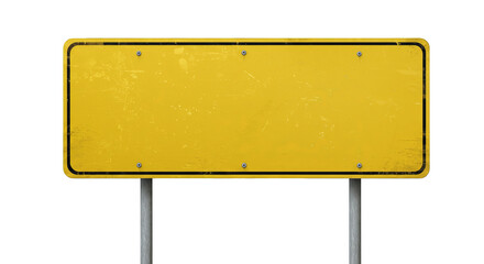 Scratched yellow sign stands blankly