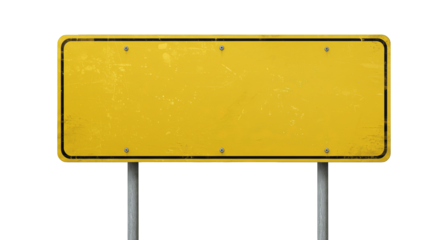 Scratched yellow sign stands blankly