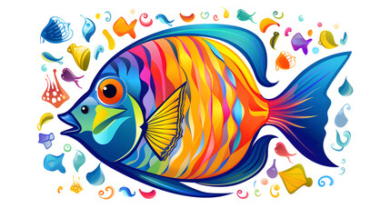 Naklejka premium Detailed degraded outline design of tropical fish animal and heart on a textured background