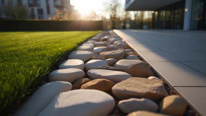 old brick on the lawn of the house garden