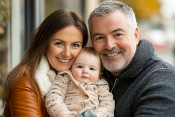 Obraz premium Family lifestyle portrait of a mum and dad with their kid