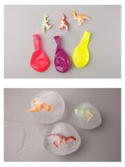 Creative DIY ice experiment for children using toys and balloons, great for parenting content, kids learning apps, preschool programs, science kits, craft educators, toy marketing,